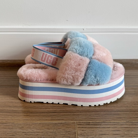 Ugg Disco Checkered platform slides Pink/Blue/White - Picture 6 of 16